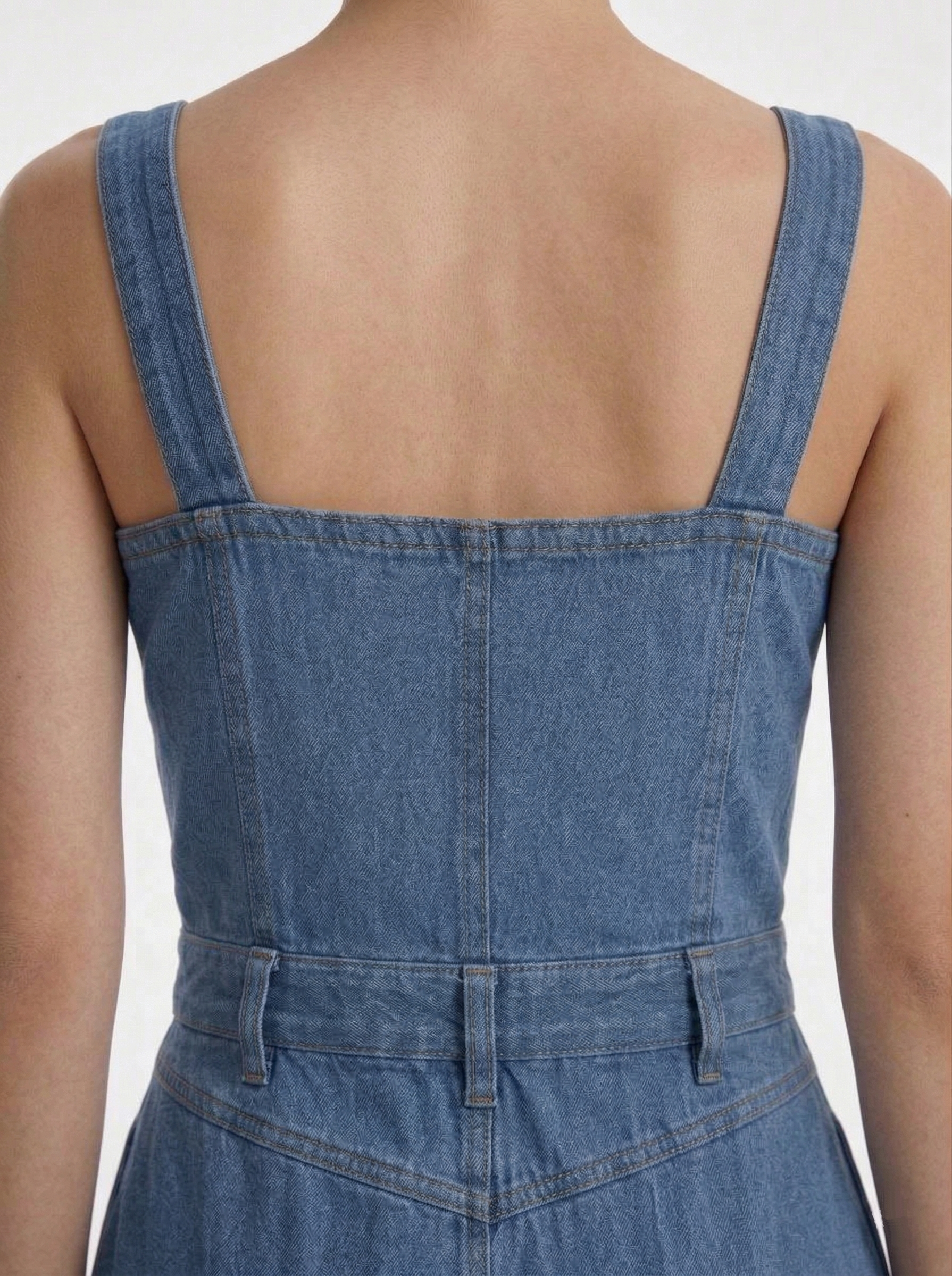 Kadın Denim Önü Çıtçıtlı Cepli Askılı Kot Elbise