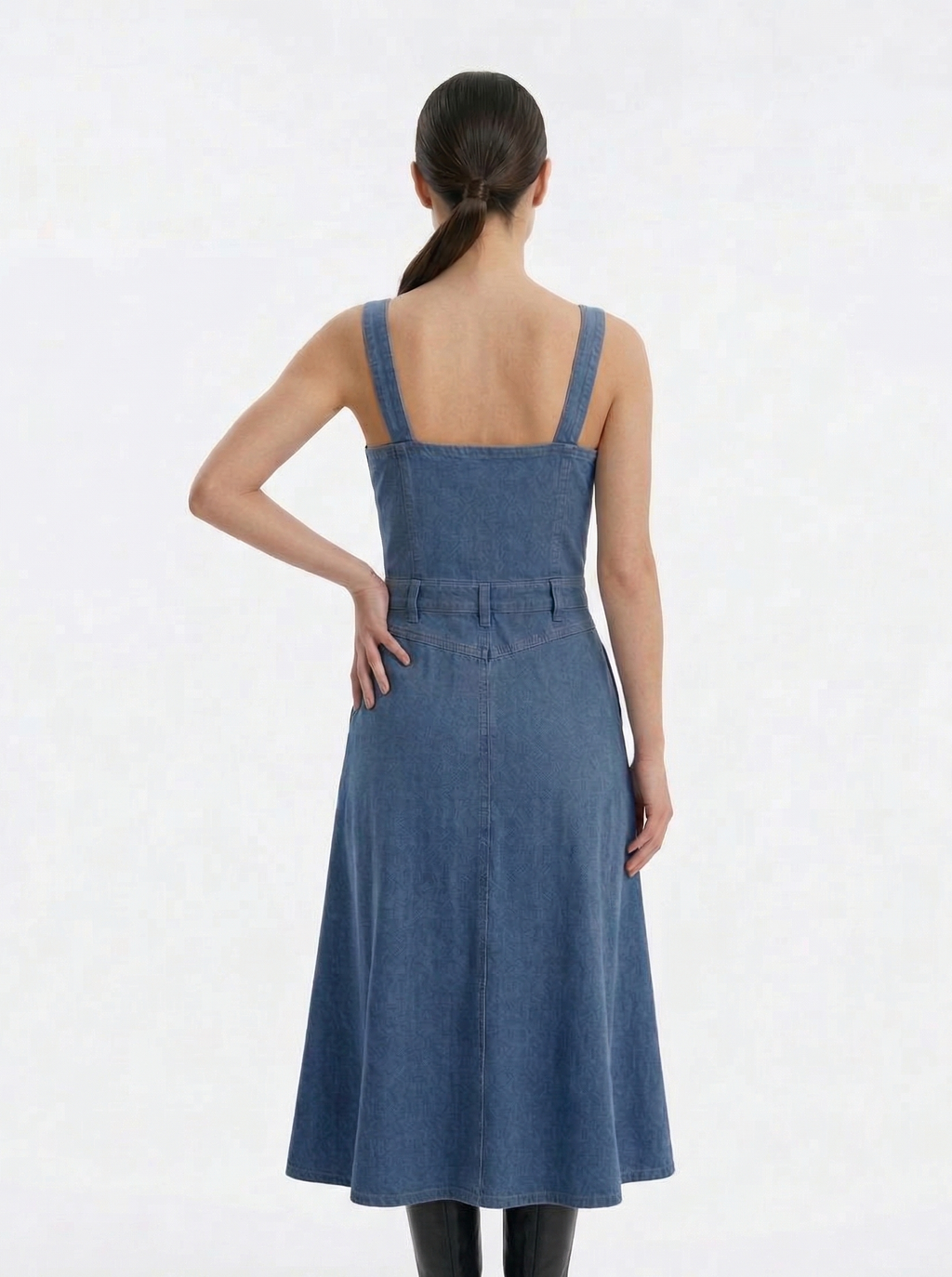 Kadın Denim Önü Çıtçıtlı Cepli Askılı Kot Elbise