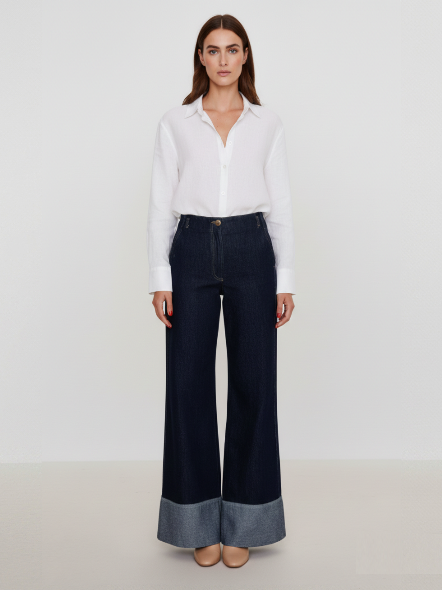 Kadın Kemersiz Denim Duble Paça Kot Pantolon