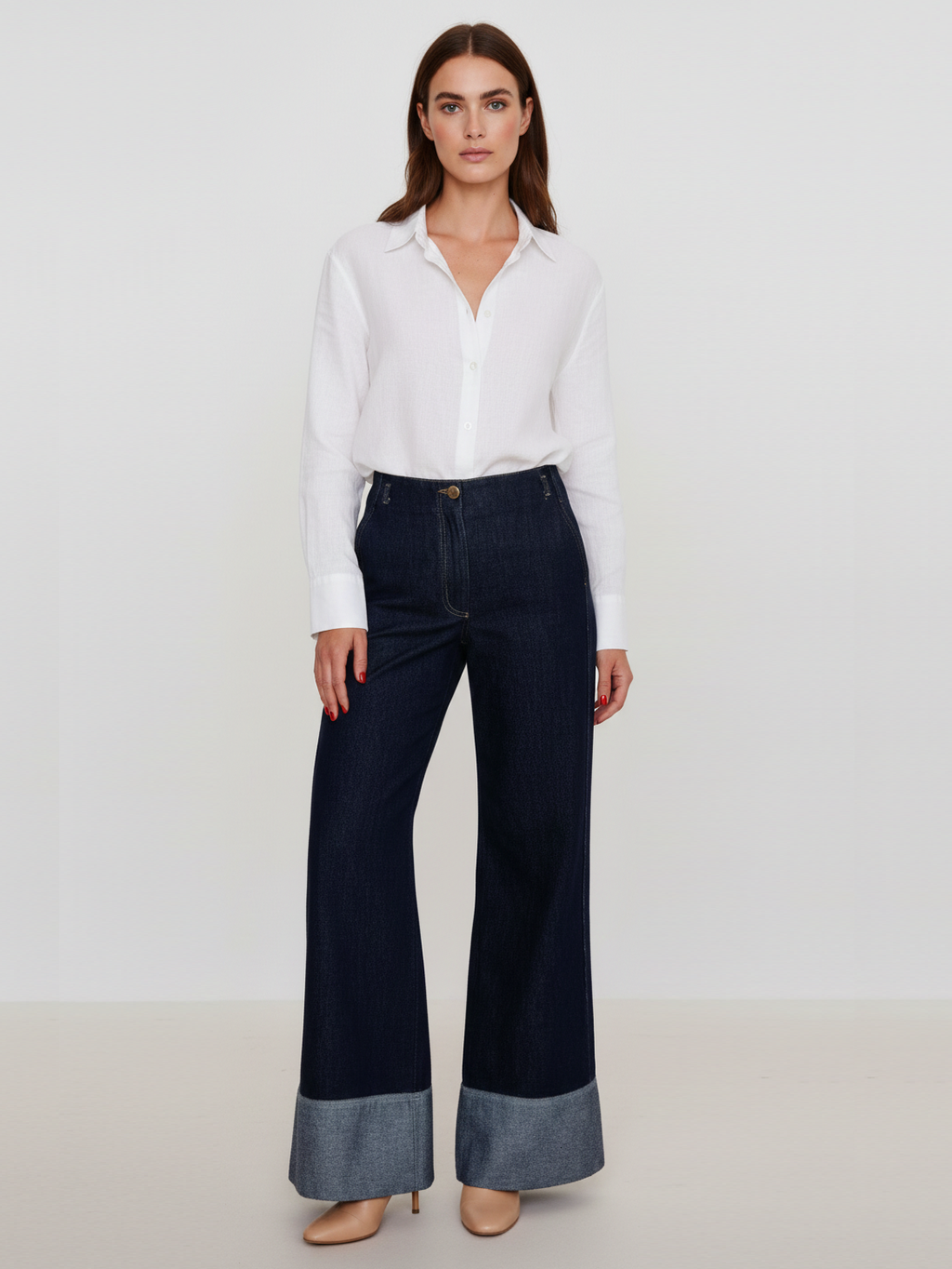 Kadın Kemersiz Denim Duble Paça Kot Pantolon