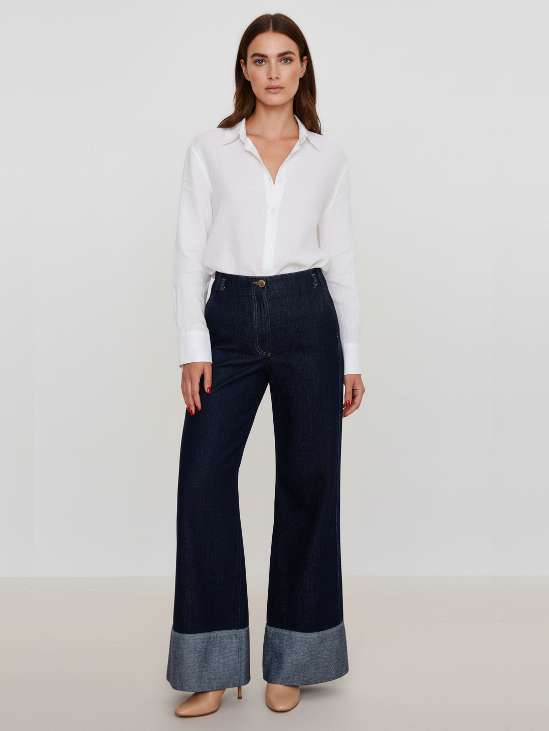 Kadın Kemersiz Denim Duble Paça Kot Pantolon