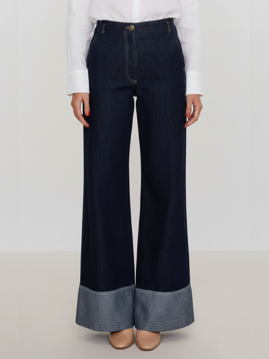 Kadın Kemersiz Denim Duble Paça Kot Pantolon