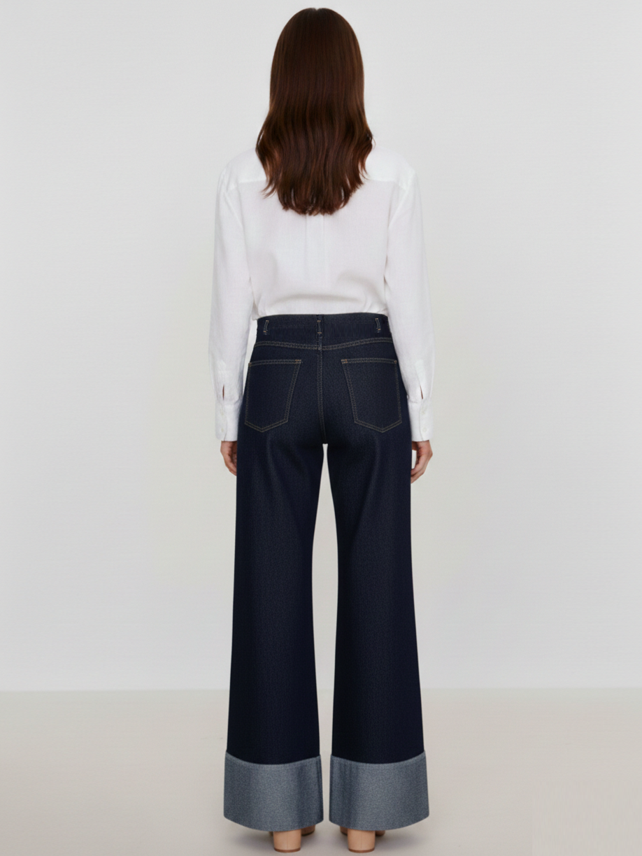 Kadın Kemersiz Denim Duble Paça Kot Pantolon
