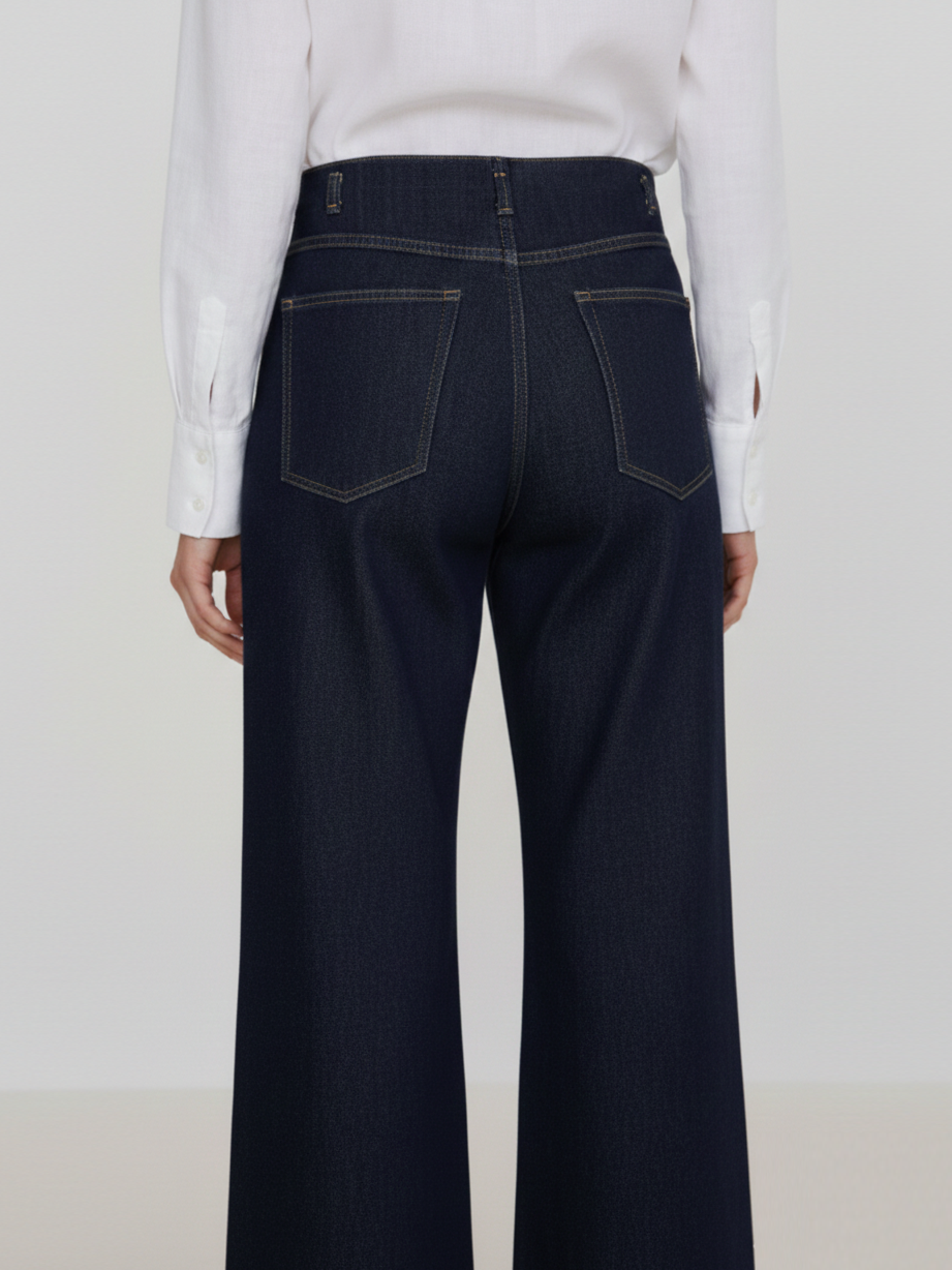 Kadın Kemersiz Denim Duble Paça Kot Pantolon