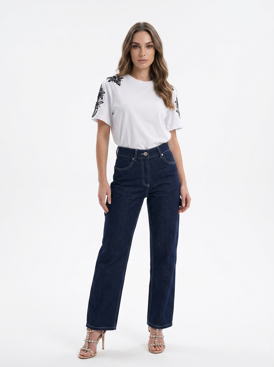 Kadın Kargo Cep Detaylı Rins Yıkama Denim Pantolon